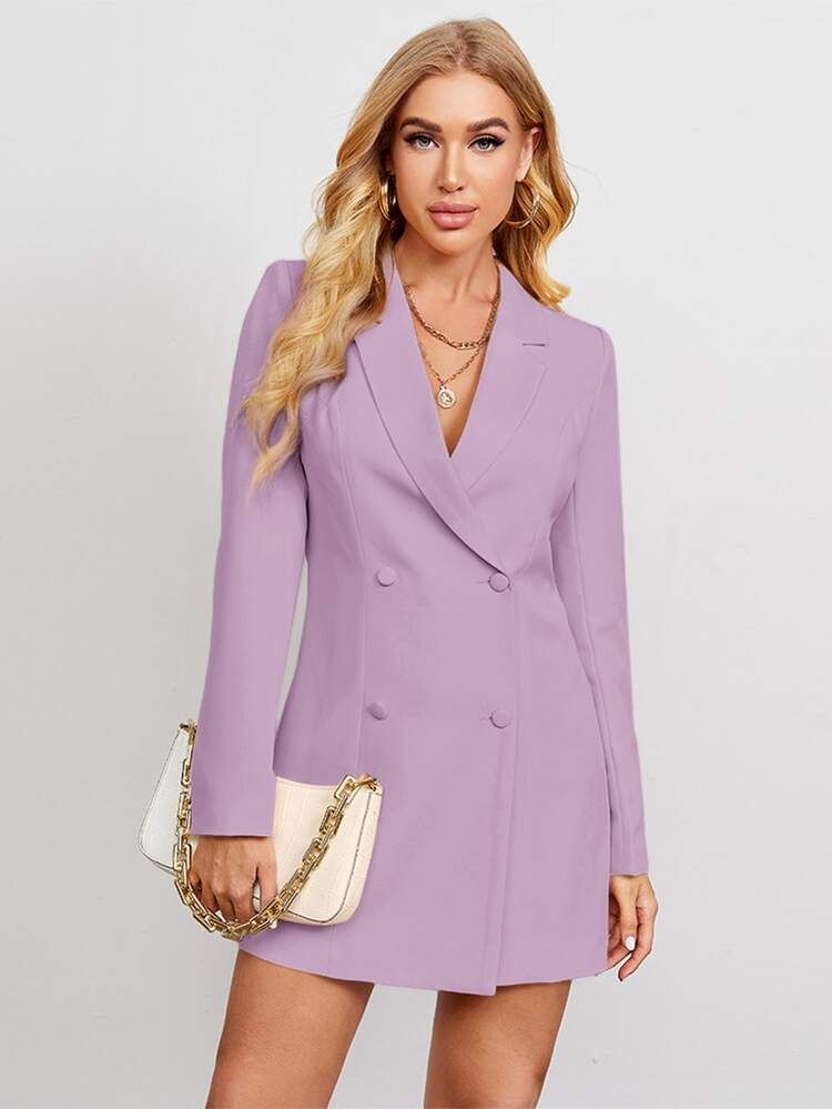 SHEIN Plunging Double-Breasted Mini Blazer Dress | SHEIN