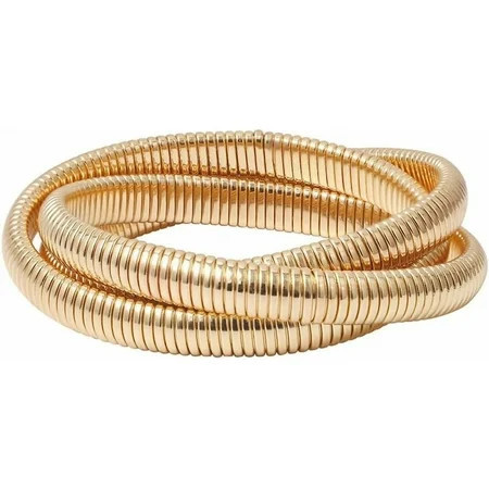 Gold Bangle Bracelets Set 3Pcs Stackable Flexible Wide Wristband Bangle Layered for Women Gold Chunky Stretch Snake Chain Bangle Bracelets-gold3 | Walmart (US)