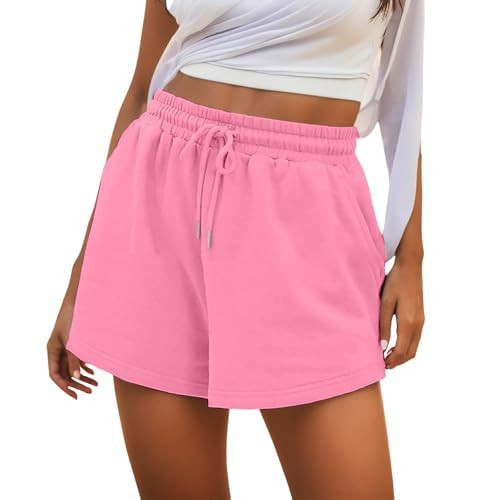 Womens Sweat Shorts Casual Summer Comfy Lounge High Waisted Cotton Shorts with Pockets Pink | Amazon (US)