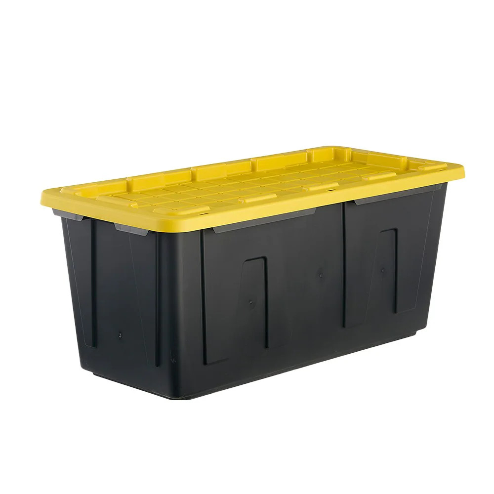 Project Source Commander X-large 50 -Gallons ( 200 -Quarts ) Black and Yellow Heavy Duty Stackable Tote with Standard Snap Lid | 5194390 | Lowe's