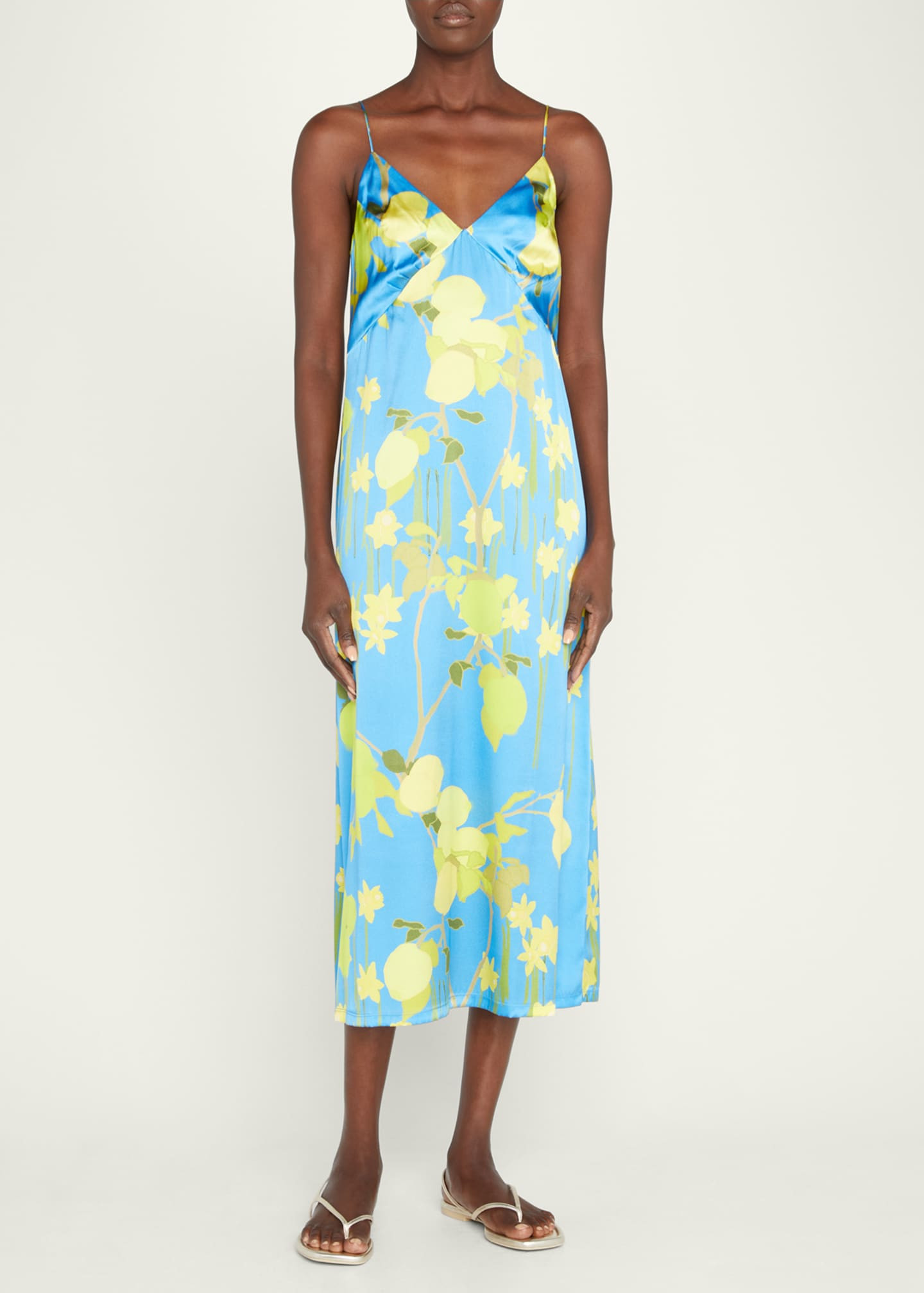 BERNADETTE Citrus-Print Silk Slip Dress | Bergdorf Goodman