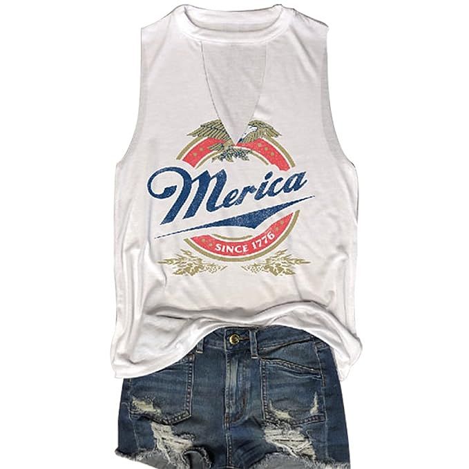 HDLTE Women Merica Since 1776 Tank Tops Sleeveless Racerback T-Shirt Vest | Amazon (US)
