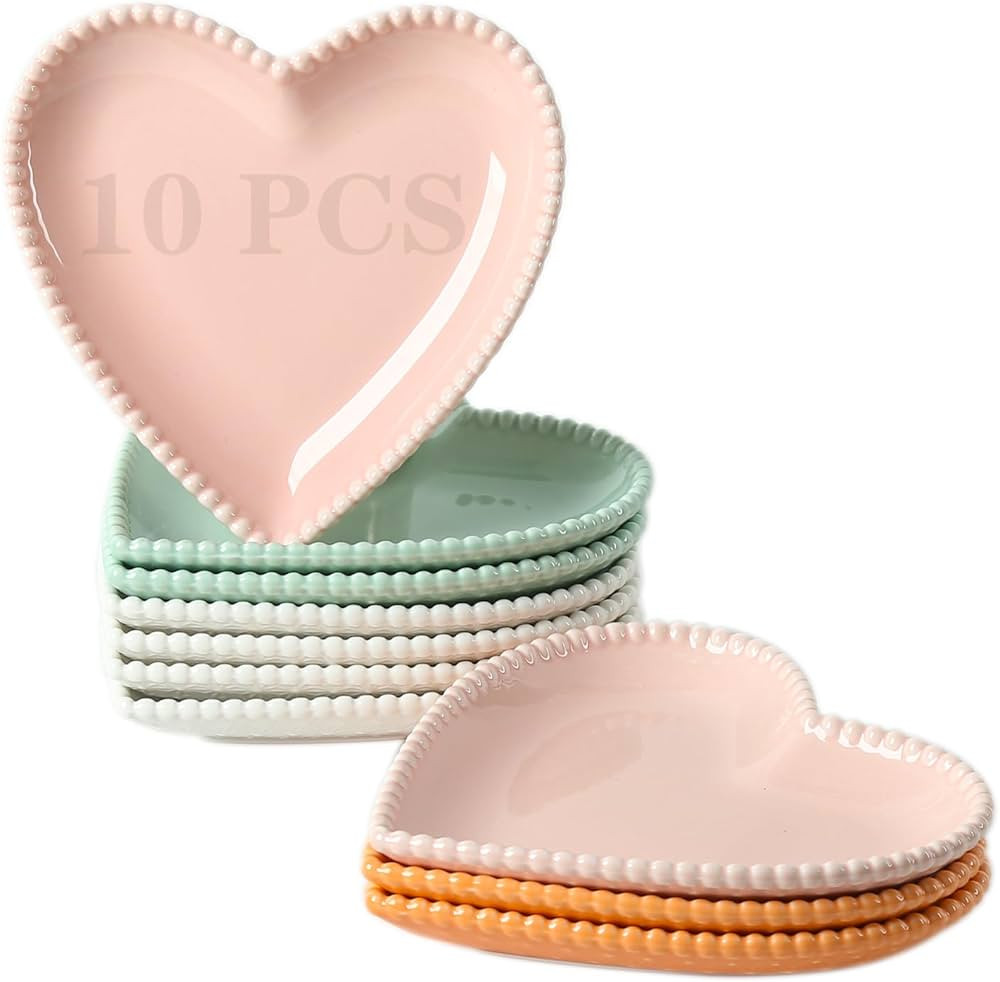 6.3 Inch Porcelain Appetizer Plates Set of 10, Heart Shape Small Dinner Plates, Dessert Salad Pla... | Amazon (US)