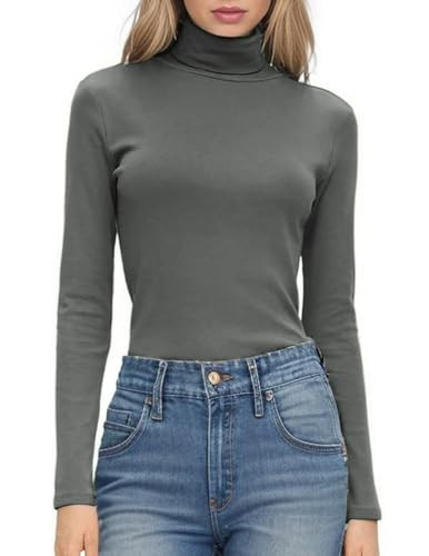 HOTOUCH Women's Long Sleeves Turtleneck Tops High Stretchyity Slim Fit Lightweight Mock Neck Tops Dark Grey S | Amazon (US)