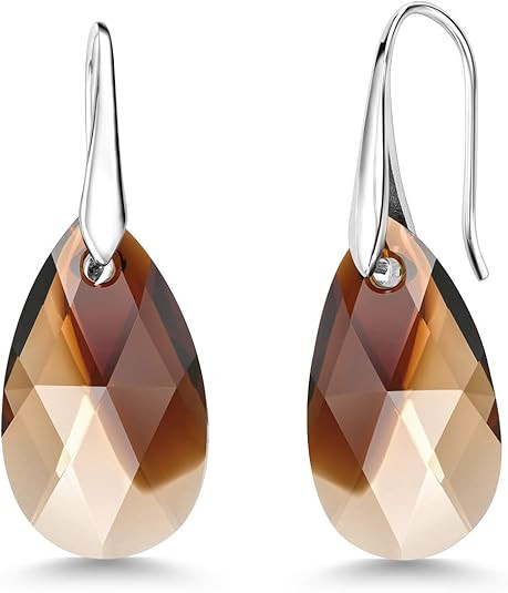 Gem Stone King 925 Sterling Silver Smoky Brown Crystals Teardrop Drop Dangle Hook Earrings For Wo... | Amazon (US)