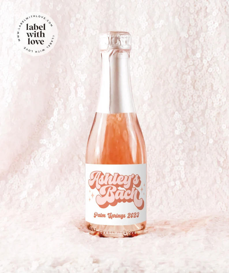 Groovy Bachelorette Party Mini Champagne Labels | Retro Hippie Palm Springs Wine Stickers | Disco... | Etsy (US)