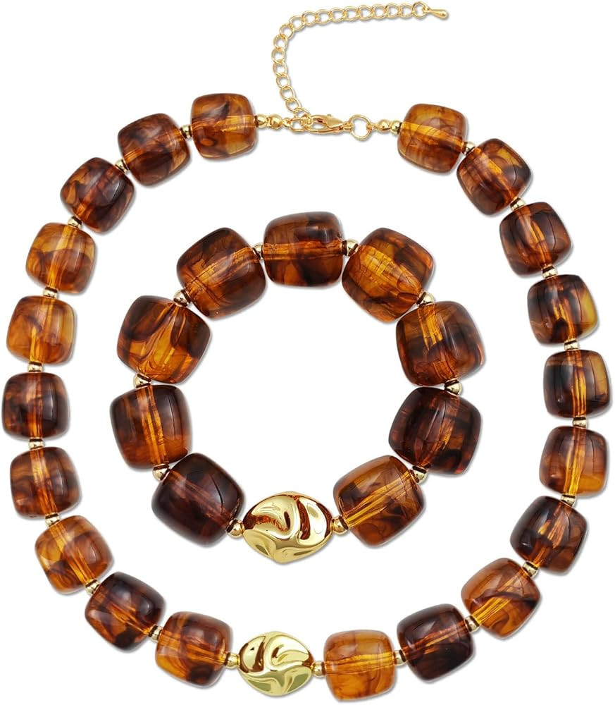 YBMYCM Summer Beach Colorful Chunky Necklaces for Women, Acrylic Beads Necklace Bracelet Jewelry ... | Amazon (US)
