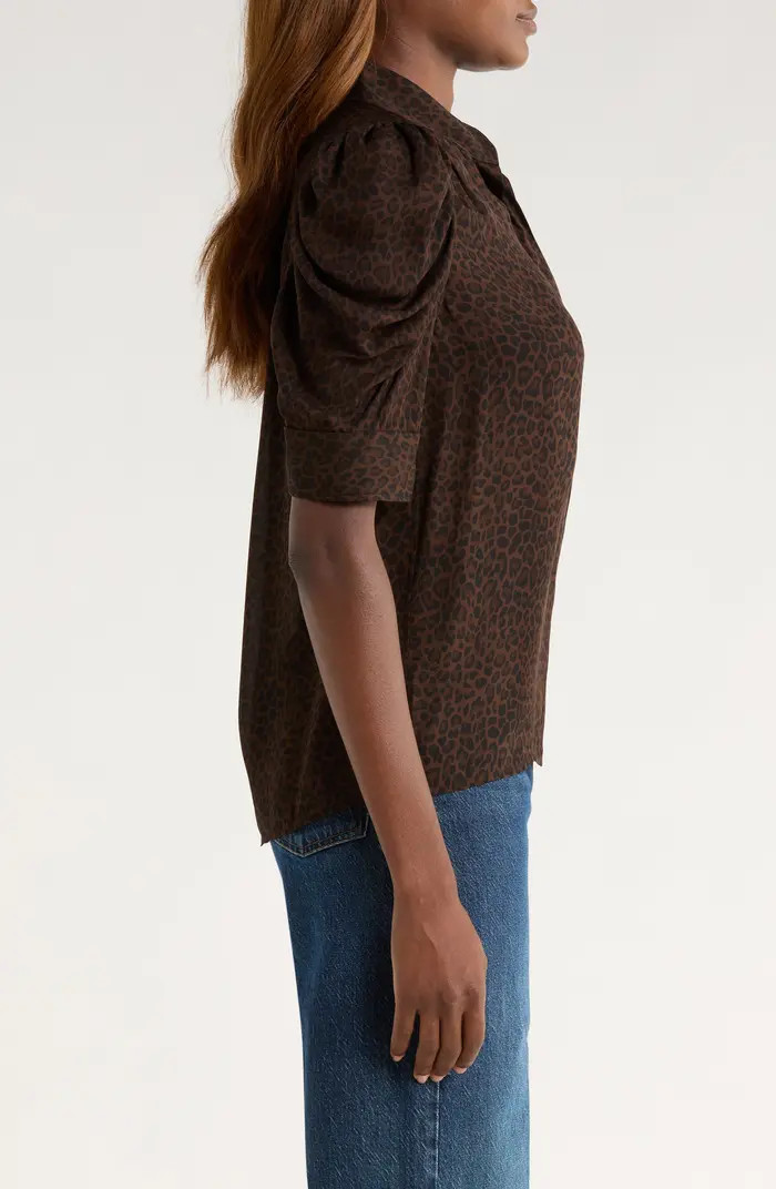 The Leopard Gillian Puff Sleeve Silk Top | Nordstrom