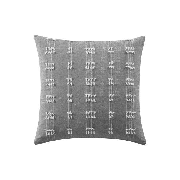 Mainstays Solid Textured Tasseled Stripe Decorative Throw Pillow, 18" x 18", Grey, Single | Walmart (US)