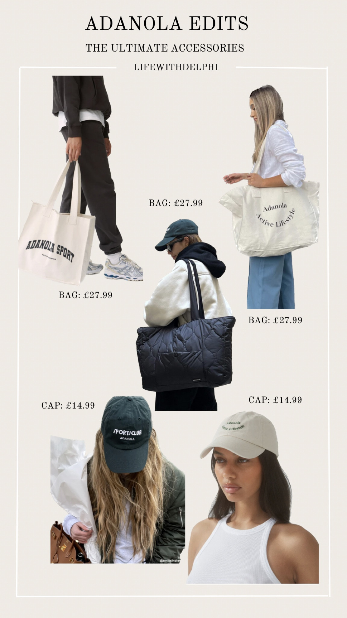 国内発送【ADANOLA】Active Lifestyle Tote Bag ForReal | Active Lifestyle Tote Bag - Cream/Black - Adanola