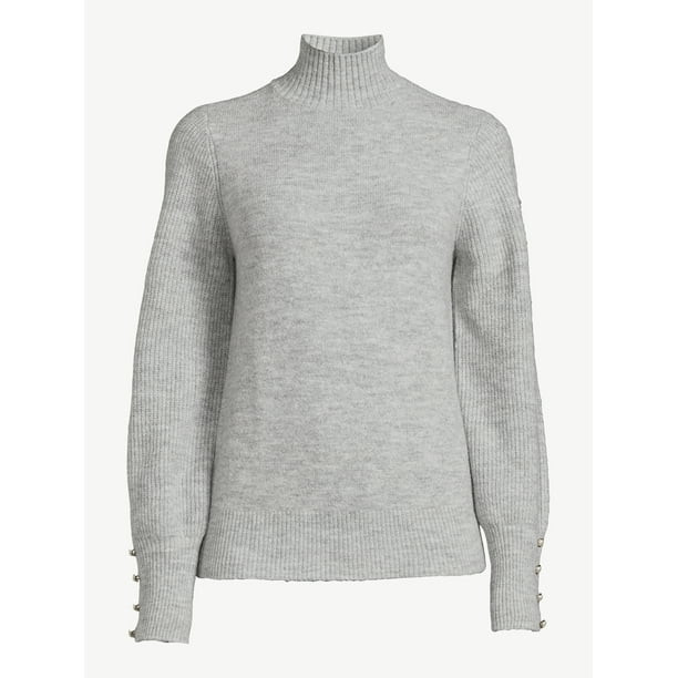 Scoop Women's Button Cuff Turtleneck Sweater - Walmart.com | Walmart (US)