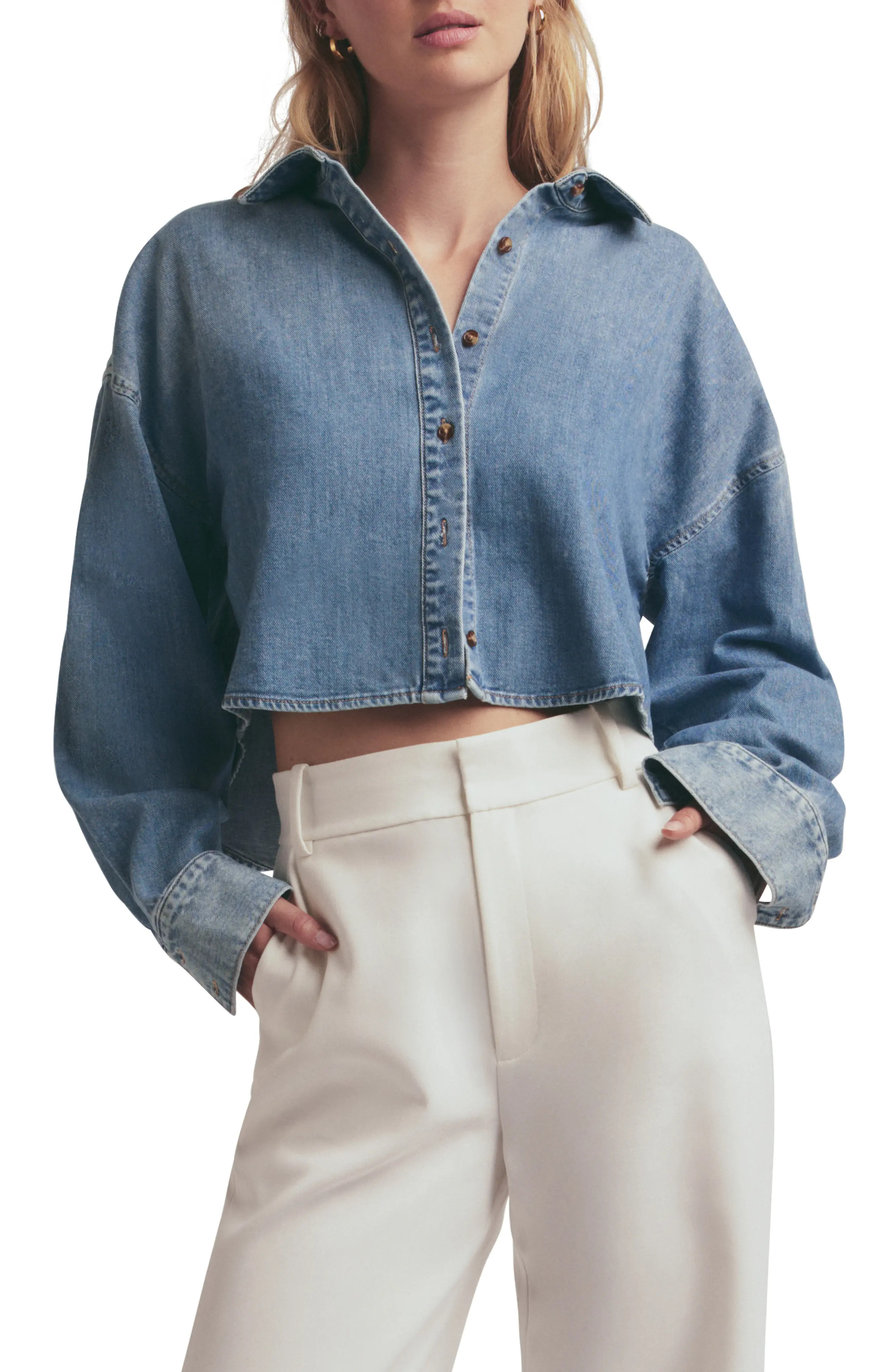 Favorite Daughter The Ex-Boyfriend Denim Crop Shirt (Women) | Nordstrom | Nordstrom
