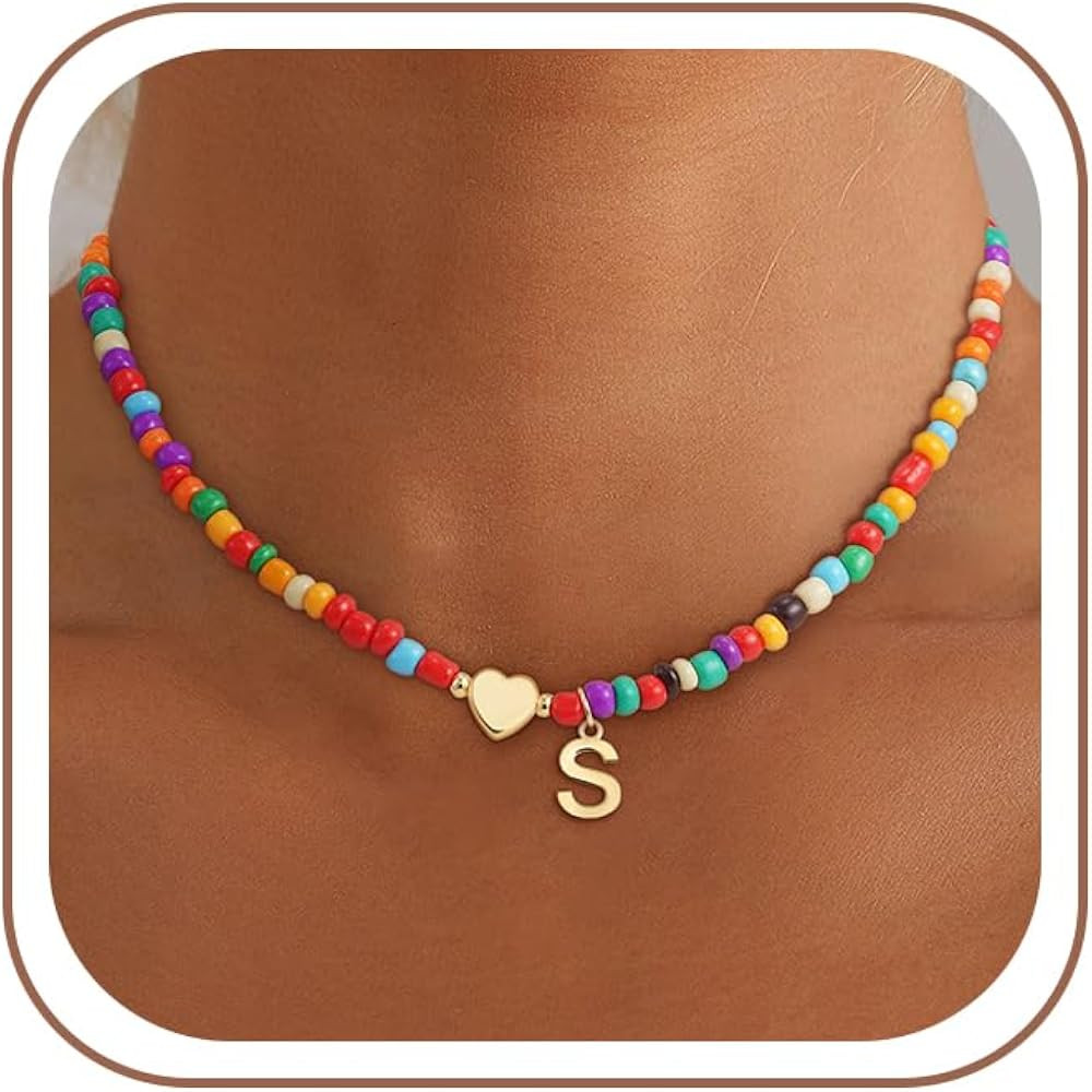 Eaciy Colorful Initial Necklaces for Girls Women Kids - Teen Girls Gifts Trendy Beaded Initial Ne... | Amazon (US)
