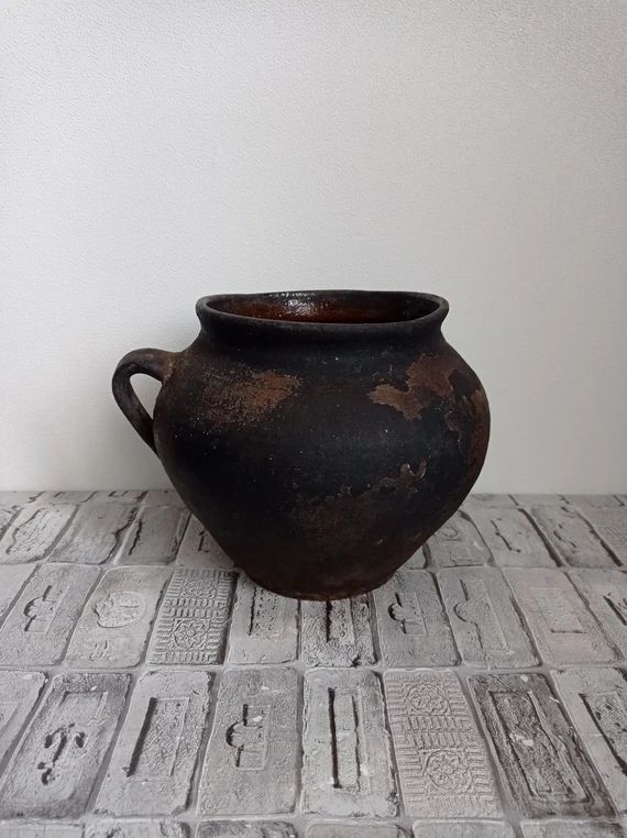 Vintage Black Clay Pot Old Clay Vase Wabi Sabi Pottery | Etsy | Etsy (US)