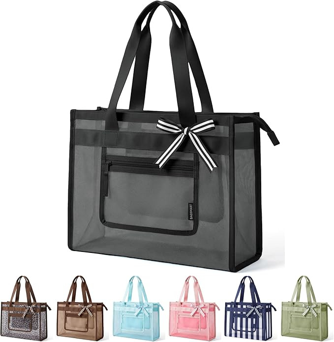 BAGSMART Mesh Beach Bag with Zipper Pocket, Large Beach Tote Bags for Women | for 40 oz Bottle | Amazon (US)