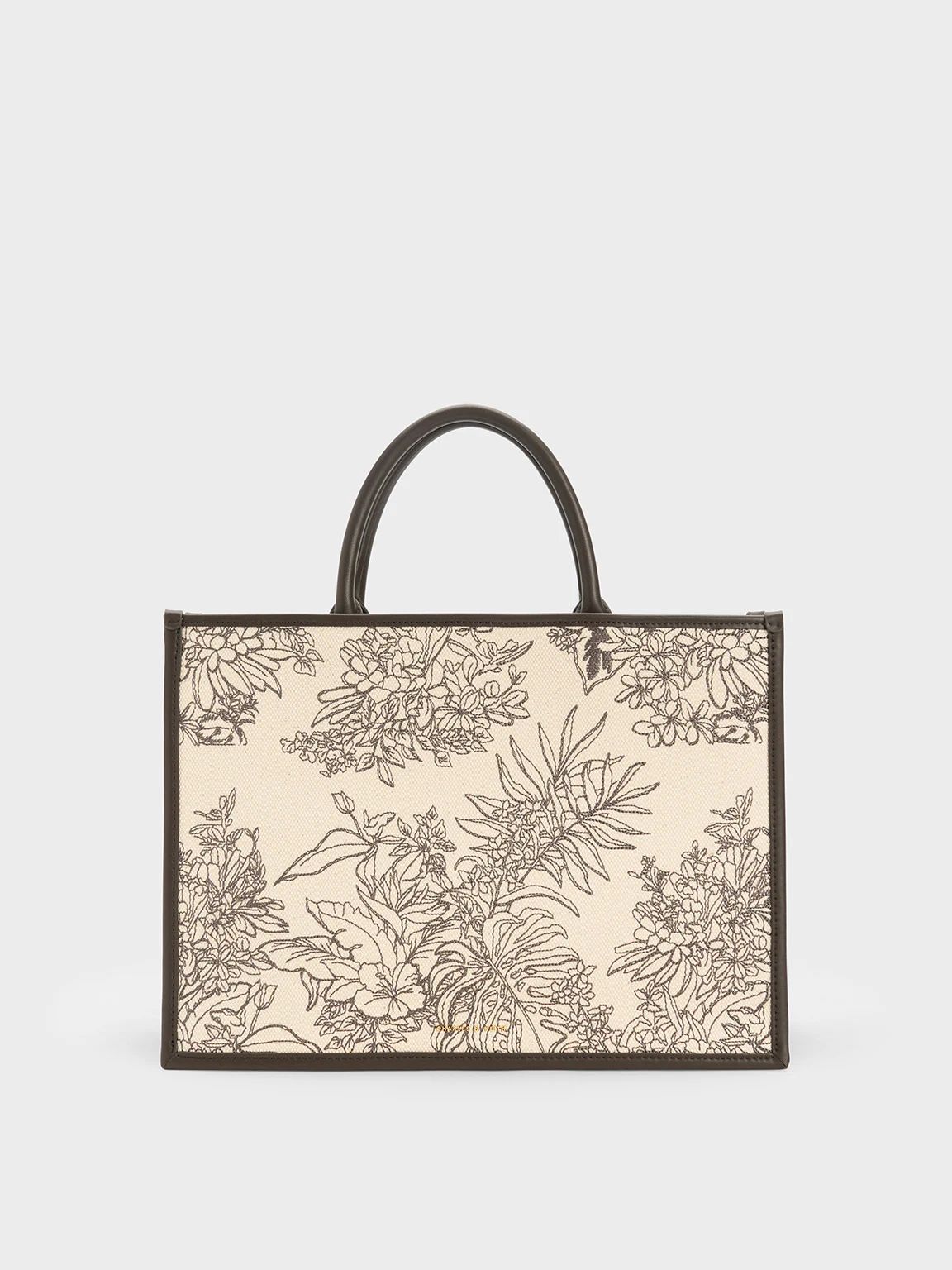 Floral Illustrated Canvas Tote Bag
 - Dark Moss | Charles & Keith US