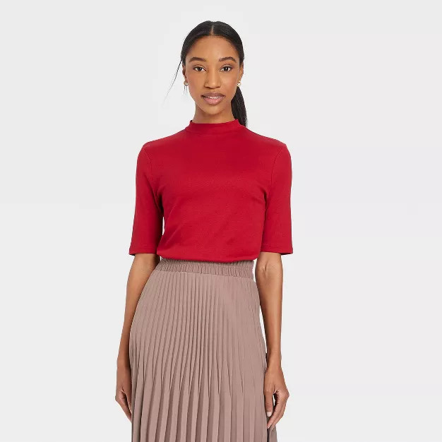 Women's Elbow Sleeve Mock Turtleneck T-Shirt - A New Day™ | Target