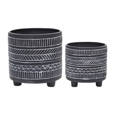 Gulches 2 Piece Black Planters with White Tribal Lines, Footed and without Drainage - 6x6x6" & 8x8x8" - Great for Hall, Bedroom | Target