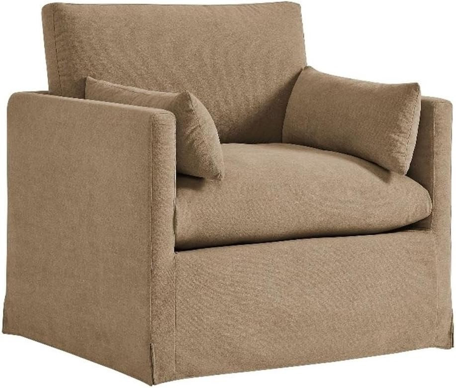 Modway Wellfleet Linen-Blend Slipcovered Armchair in Almond – Upholstered Fabric Accent Chair with Down Blend Cushion and Throw Pillows | Amazon (US)