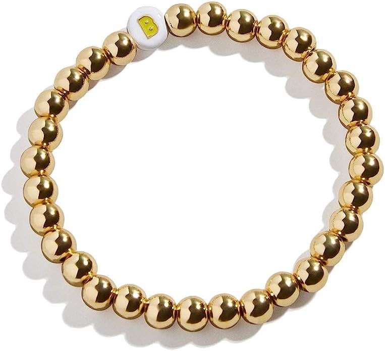 yfigo Letter Initial Beaded Bracelets 14K Gold Plated Best Friend Sister Alphabet Stretch Bracele... | Amazon (US)