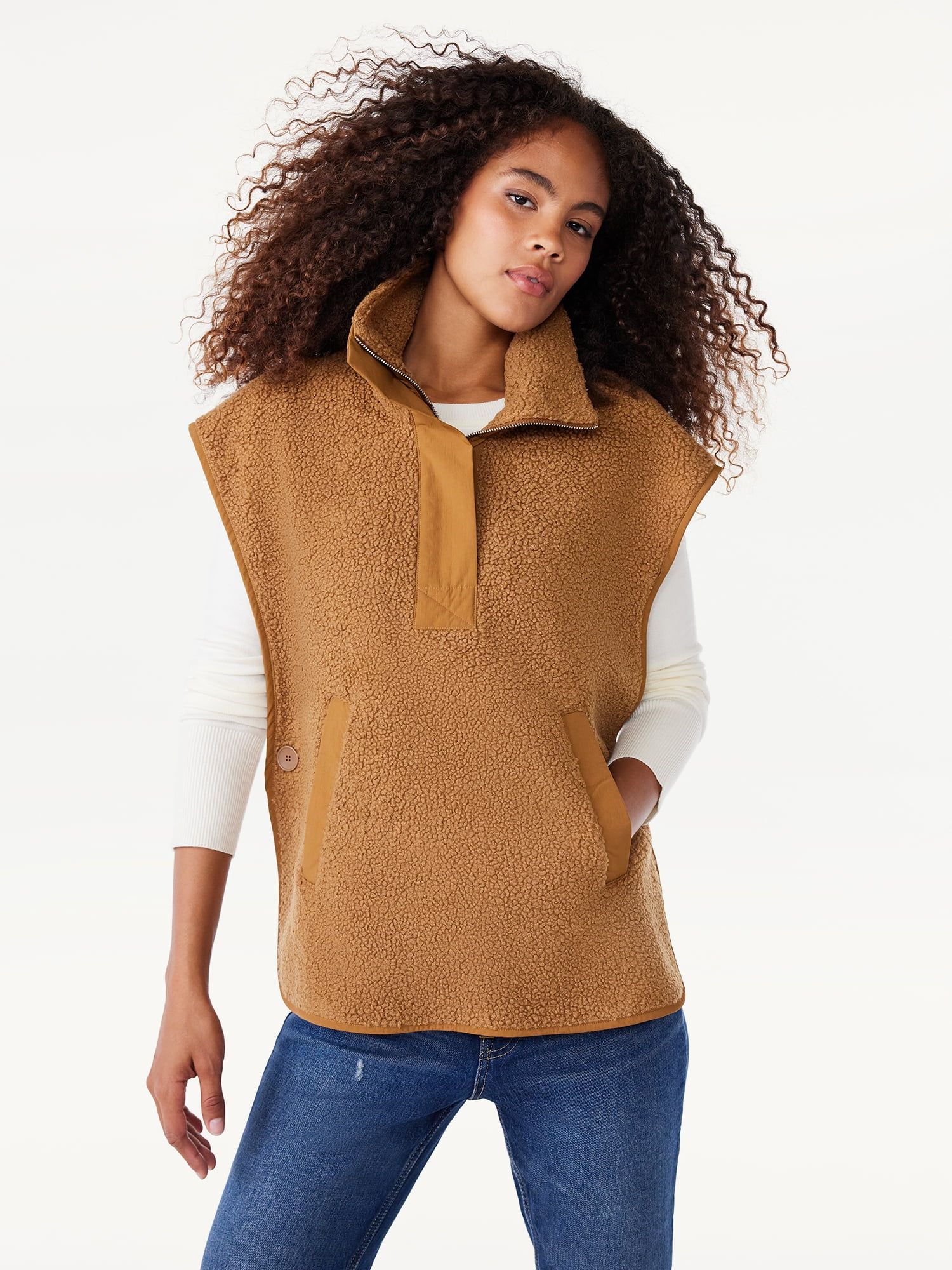 Free Assembly Women's Teddy Fleece Popover Vest, Sizes XS-XXL | Walmart (US)