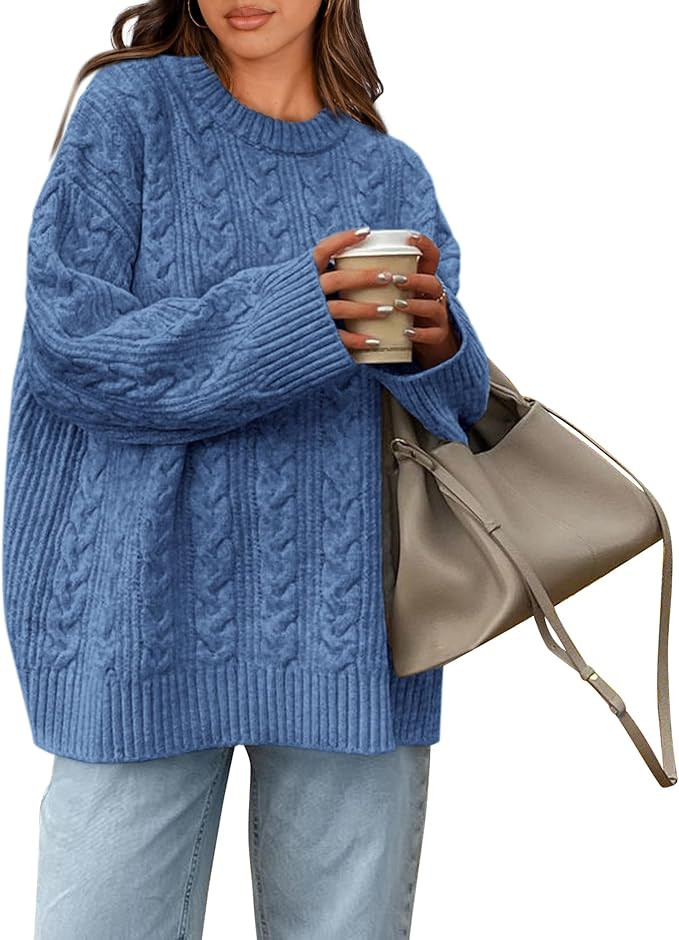 Okiwam Women's Oversized Sweaters Long Sleeve Crewneck Chunky Knitted Pullover 2024 Fall Fashion ... | Amazon (US)