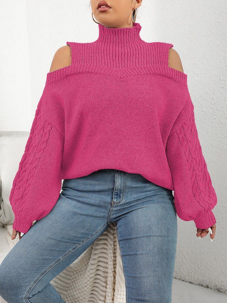 Plus Cold Shoulder Cable Knit Sweater | SHEIN