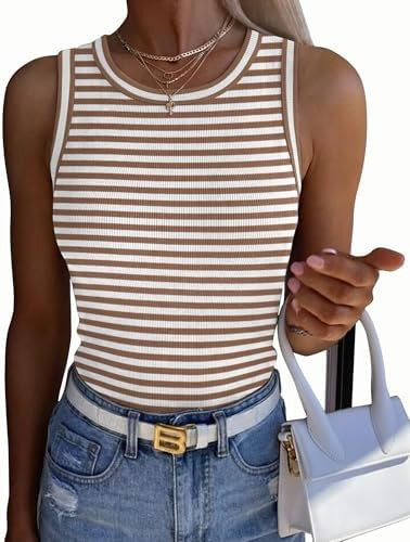 Zeagoo Womens Sleeveless Crewneck Ribbed Tank Tops Casual Basic Summer Top Slim Fitted Racerback ... | Amazon (US)