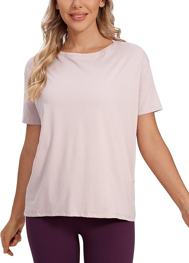 CRZ YOGA Women's Pima Cotton Short Sleeve Shirts Loose Fit Gym Workout T-Shirt Athletic Casual To... | Amazon (US)