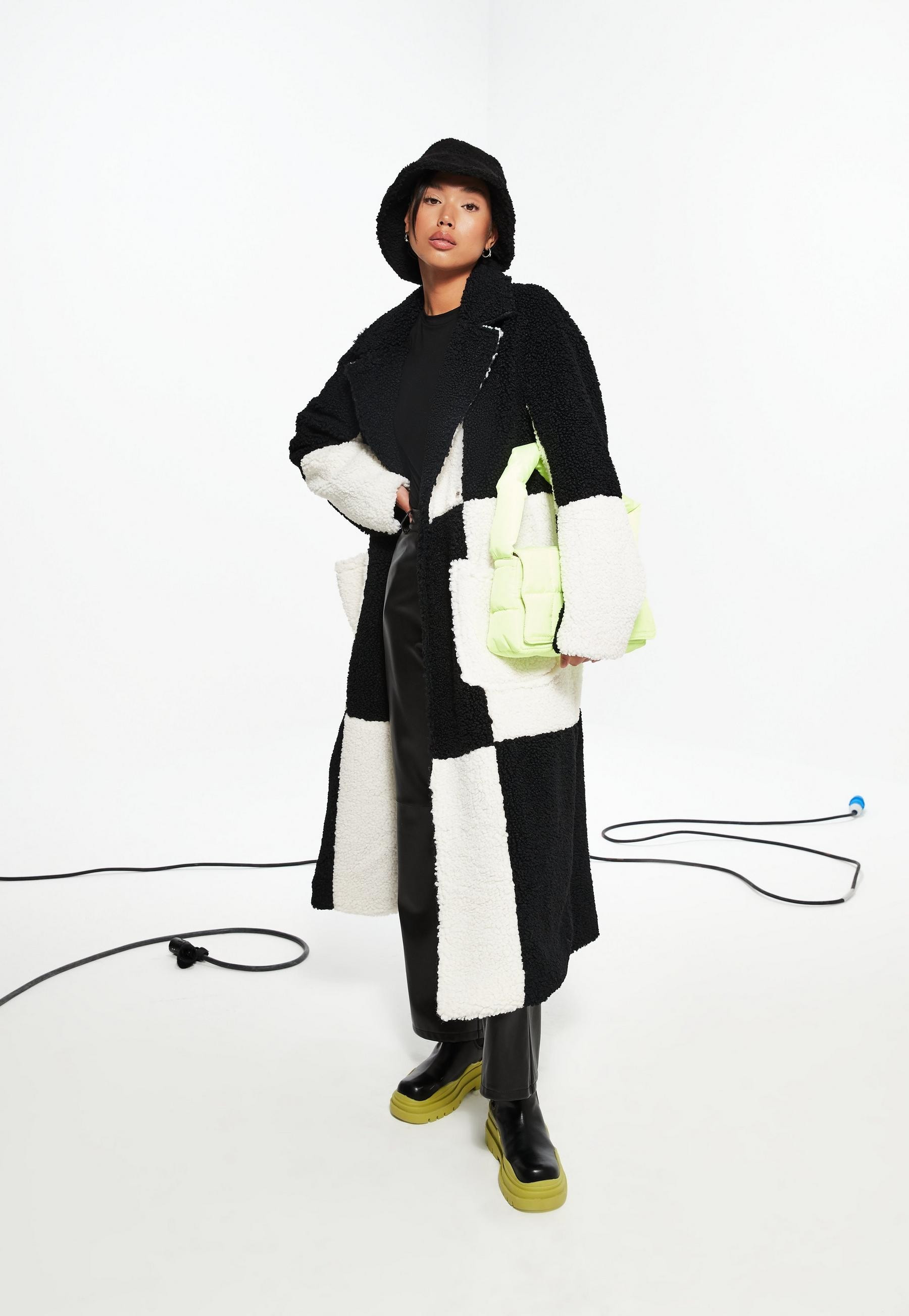 Missguided - Black Plaid Borg Teddy Coat | Missguided (US & CA)