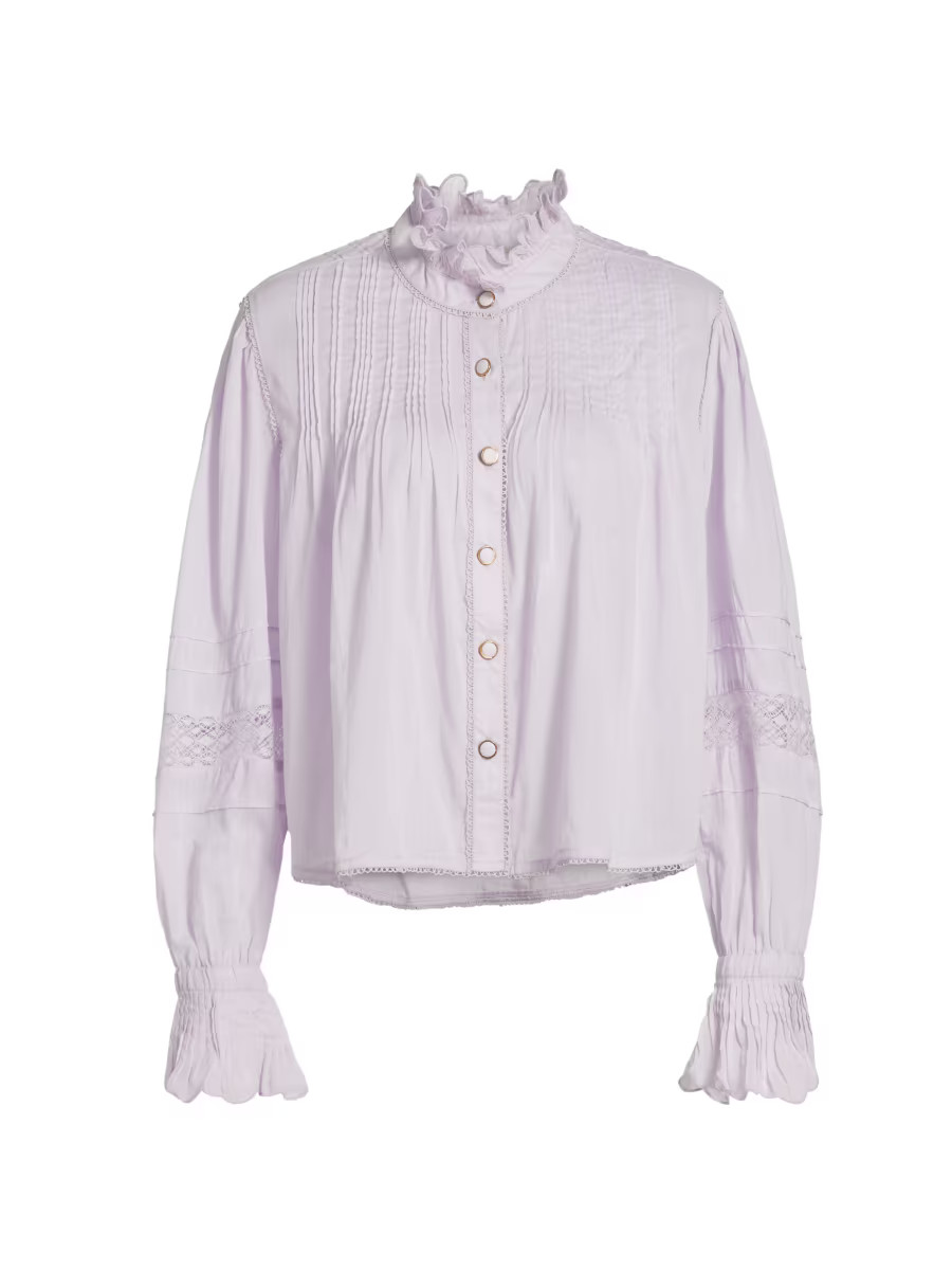 Pintuck Cotton Stand-Collar Blouse | Saks Fifth Avenue