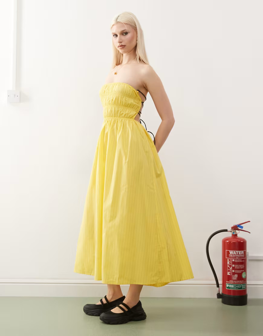 COLLUSION ruched thin strap maxi dress in yellow stripe-No colour | ASOS (Global)