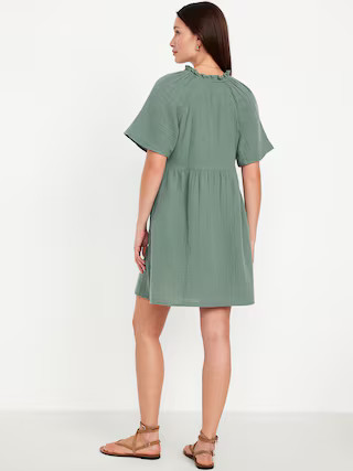 Split-Neck Crinkle Gauze Mini Swing Dress | Old Navy (US)