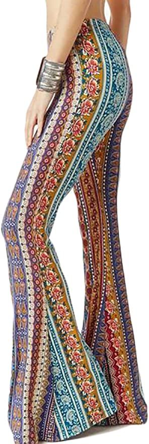 WSPLYSPJY Women's Print Stretch Bell Bottom Flare Palazzo Pants Trousers | Amazon (US)