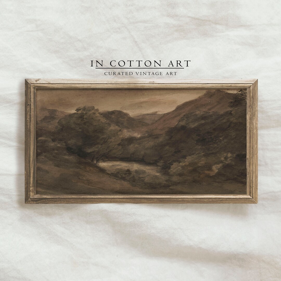 Neutral Panoramic Landscape PRINTABLE / Vintage Moody Art Print Above Bed / Earth Tone Watercolor... | Etsy (US)