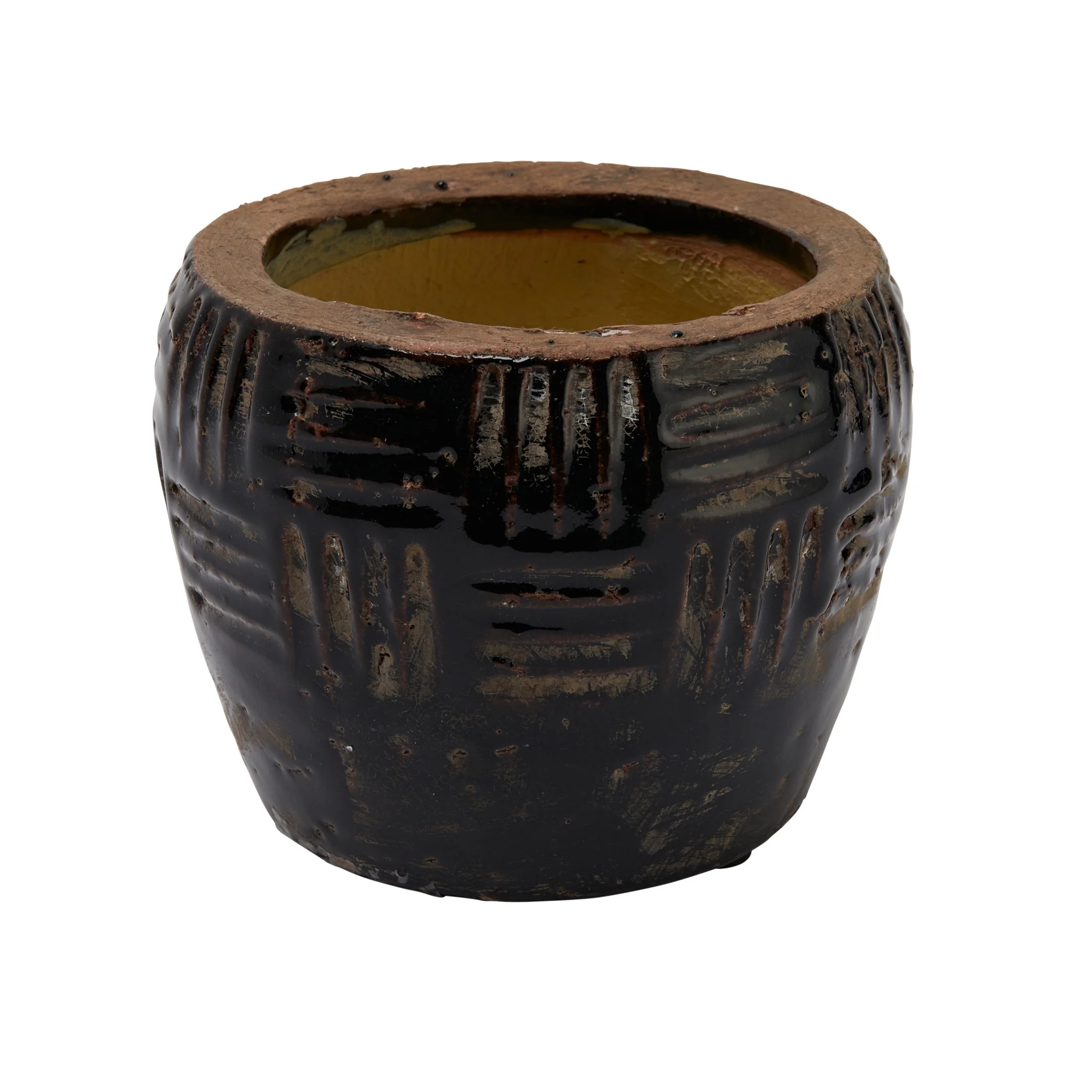 Creative Co-Op Embossed Terra-cotta Planter with Crackle Distressed Finish, Black | Walmart (US)