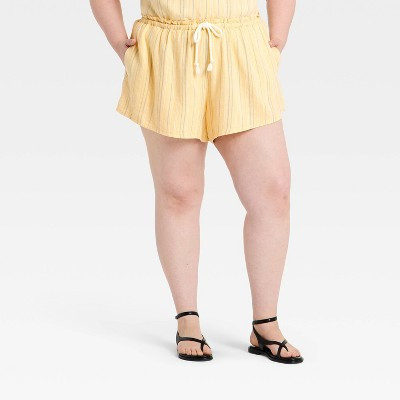 Women's High-Rise Linen Pull-On Shorts - Universal Thread™ Yellow Striped XXL | Target
