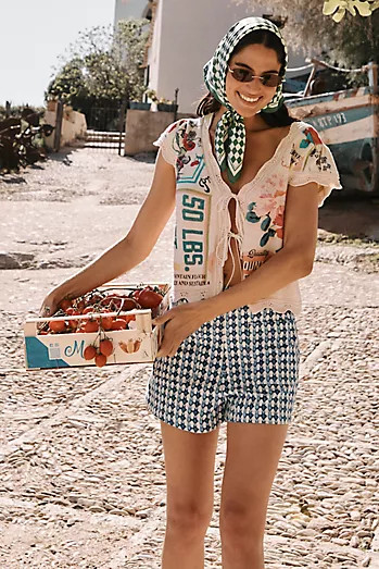 Maeve Cap-Sleeve Tie-Front Knit Blouse | Anthropologie (US)