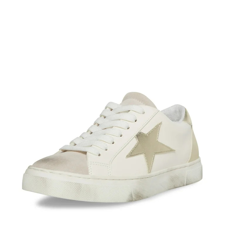Steve Madden Rezume White/Gold Lace-Up Round Closed Toe Fashion Sneakers (White/Gold Star, 6) | Walmart (US)
