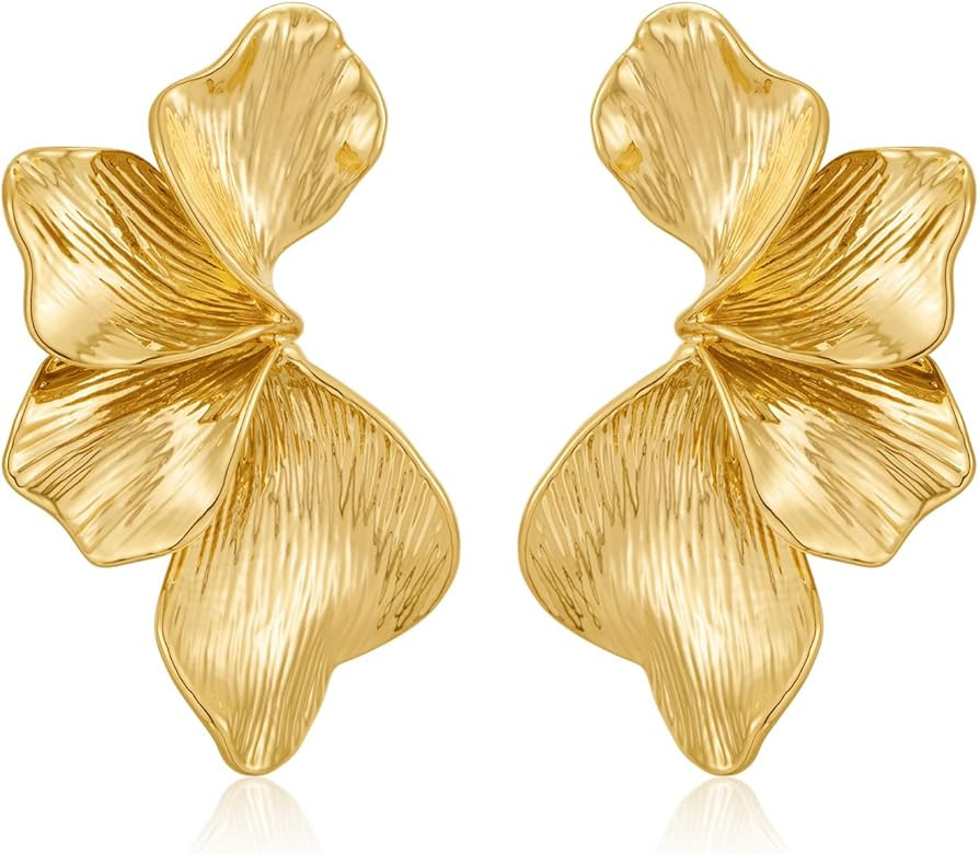 Chunky Gold Statement Earrings For Women Gold Plated Sectored Flower Leaf Shell Angel Wing Earrin... | Amazon (US)