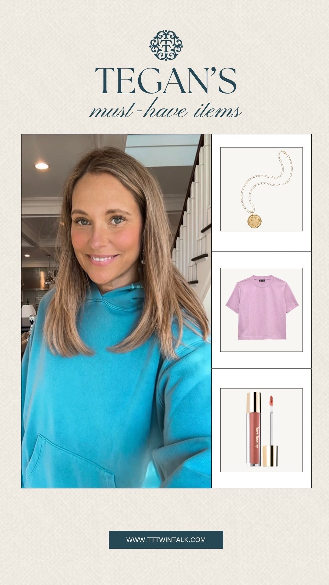 A few of Tegan’s current favorites that she keeps in steady rotation. The gold pendant, easy tee, and gloss add just enough without overthinking it. Pieces she grabs on repeat for casual days and quick plans out. s

#LTKMothersDay #LTKOver40 #LTKSeasonal