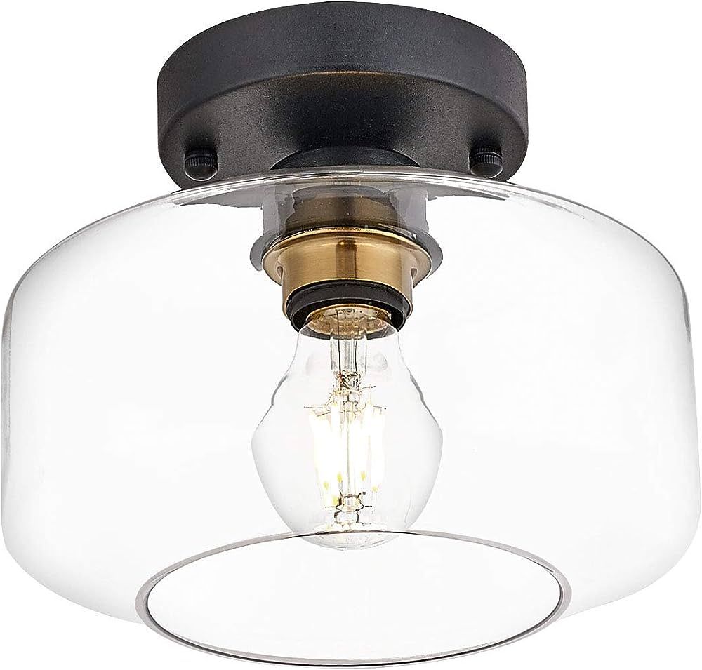 Semi Flush Mount Ceiling Light, Clear Glass Shade, Brass Accent Socket, Modern Ceiling Light Fixt... | Amazon (US)
