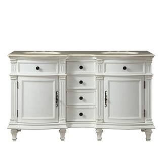 Silkroad Exclusive 60 in. W x 22 in. D Vanity in Antique White with Marble Vanity Top in Crema Ma... | The Home Depot