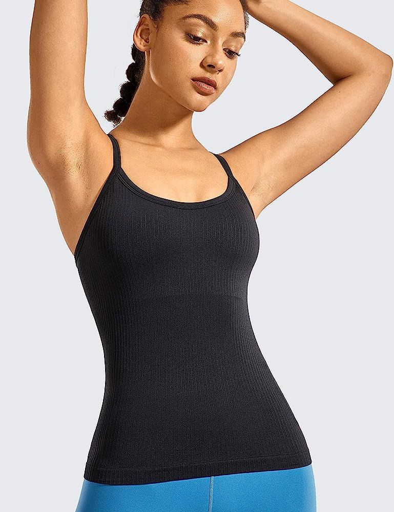 CRZ YOGA Seamless Workout Tank Tops for Women Racerback Athletic Camisole Sports Shirts with Built i | Amazon (US)
