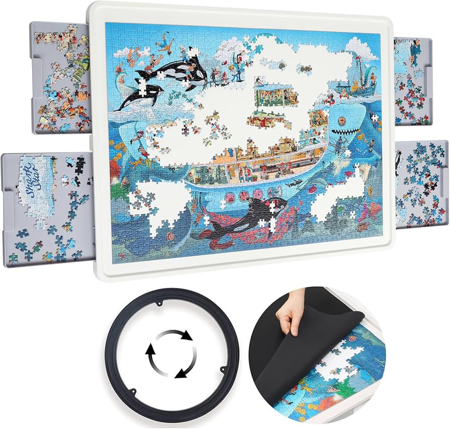 1500 Pieces Rotating Plastic Puzzle Board with Drawers and Cover, 35"x27" Portable Jigsaw Puzzle ... | Amazon (US)