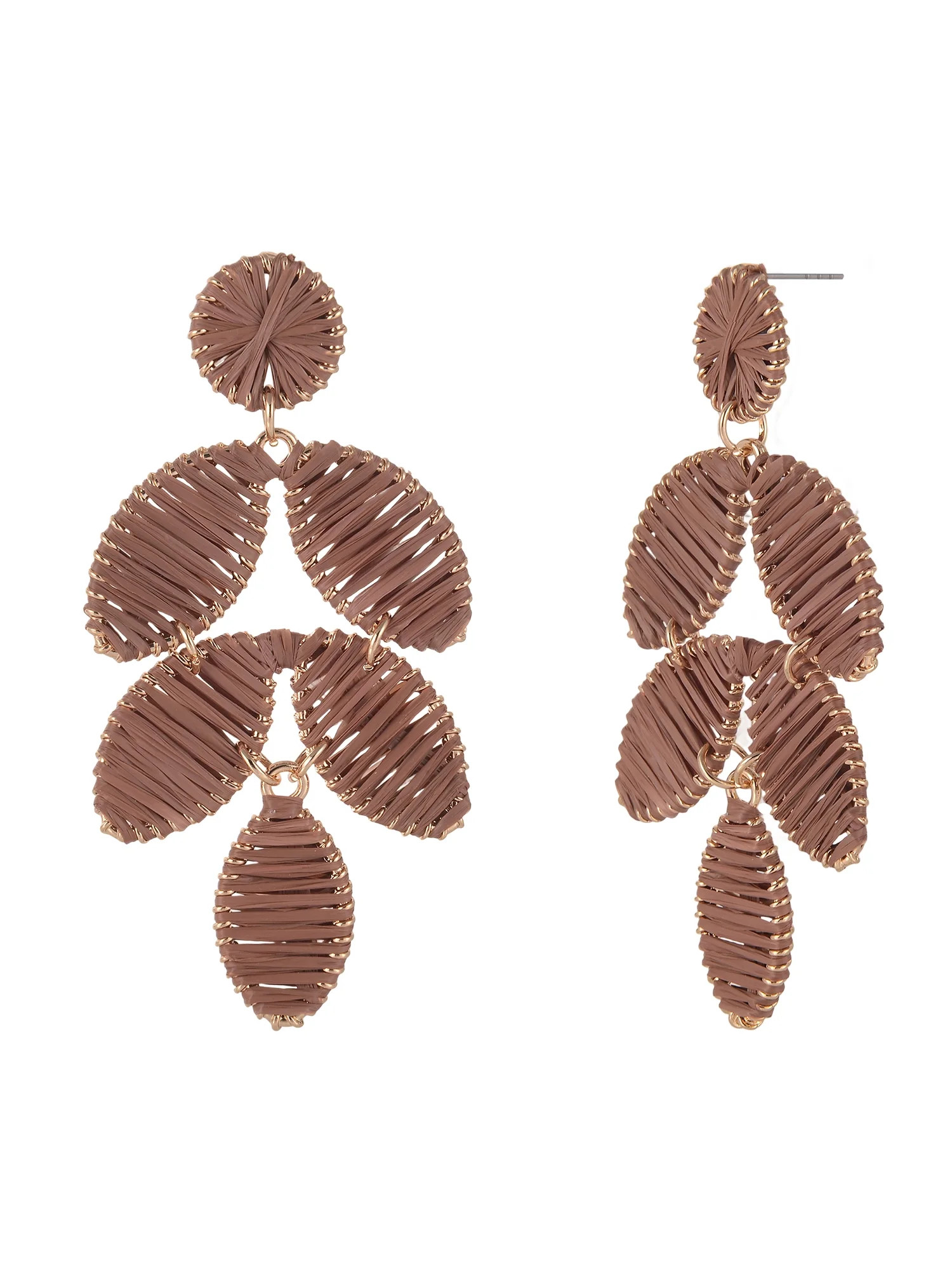 Time and Tru Goldtone Brown Raffia Leaf Drop Earring | Walmart (US)
