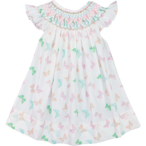 Pink And Green Smocked Pastel Butterfly Dress | Cecil and Lou
