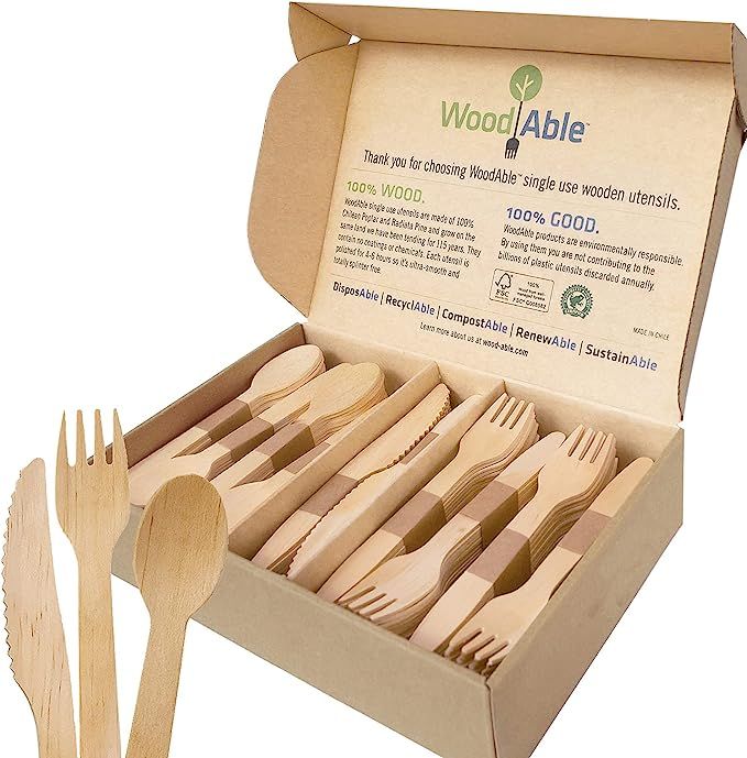 Amazon.com: WoodAble | Disposable Wooden Cutlery Mix | 200 Count | Backyard Compostable : Health ... | Amazon (US)