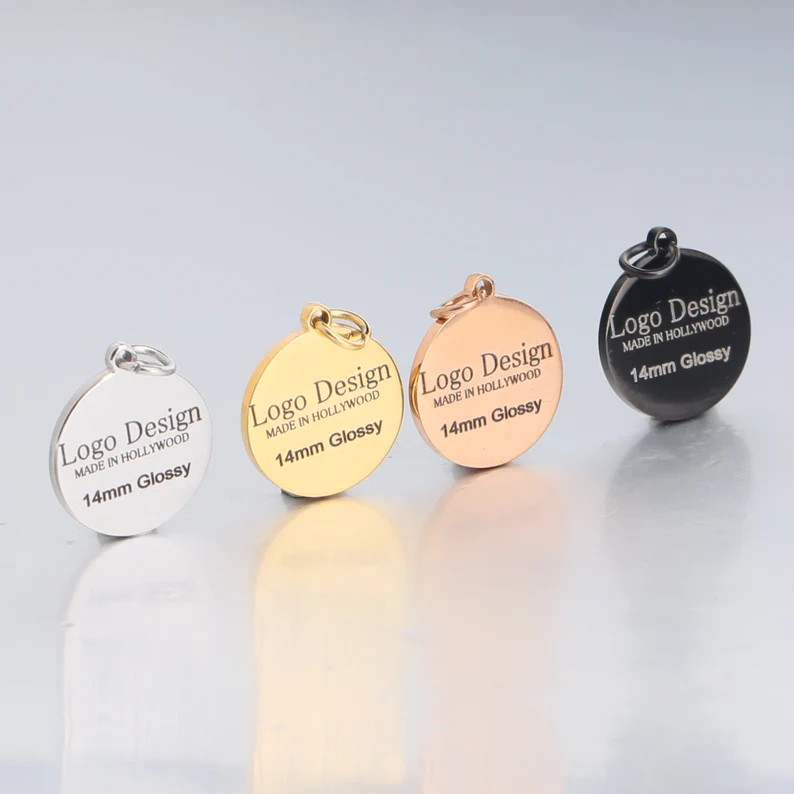 Free Shipping 10 Pcs Custom 14mm Stainless Steel Circular Disk Logo Charm Beads,laser Engraved Ch... | Etsy (US)