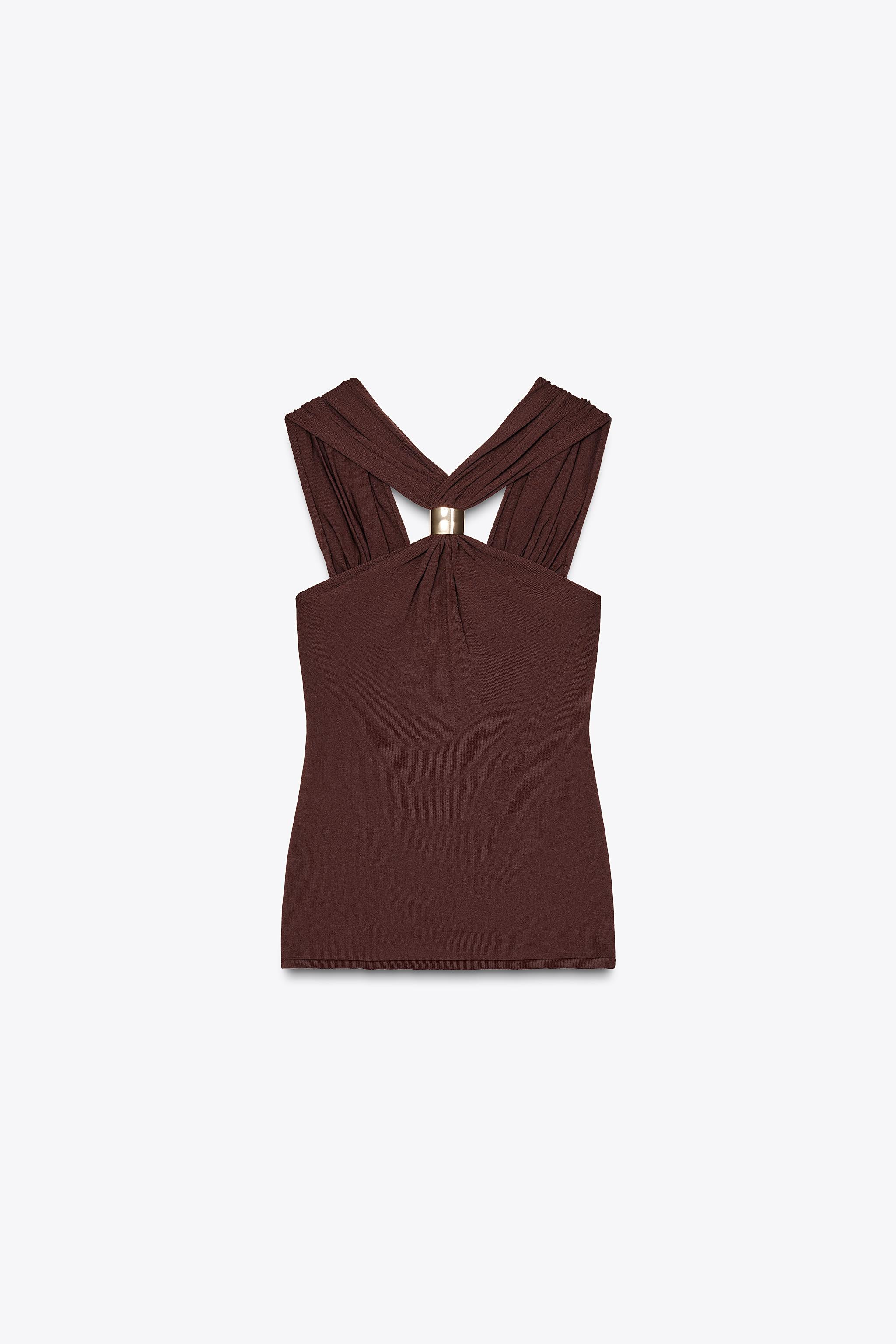 KNIT HALTER TOP WITH GOLD APPLIQUÉ | Zara US